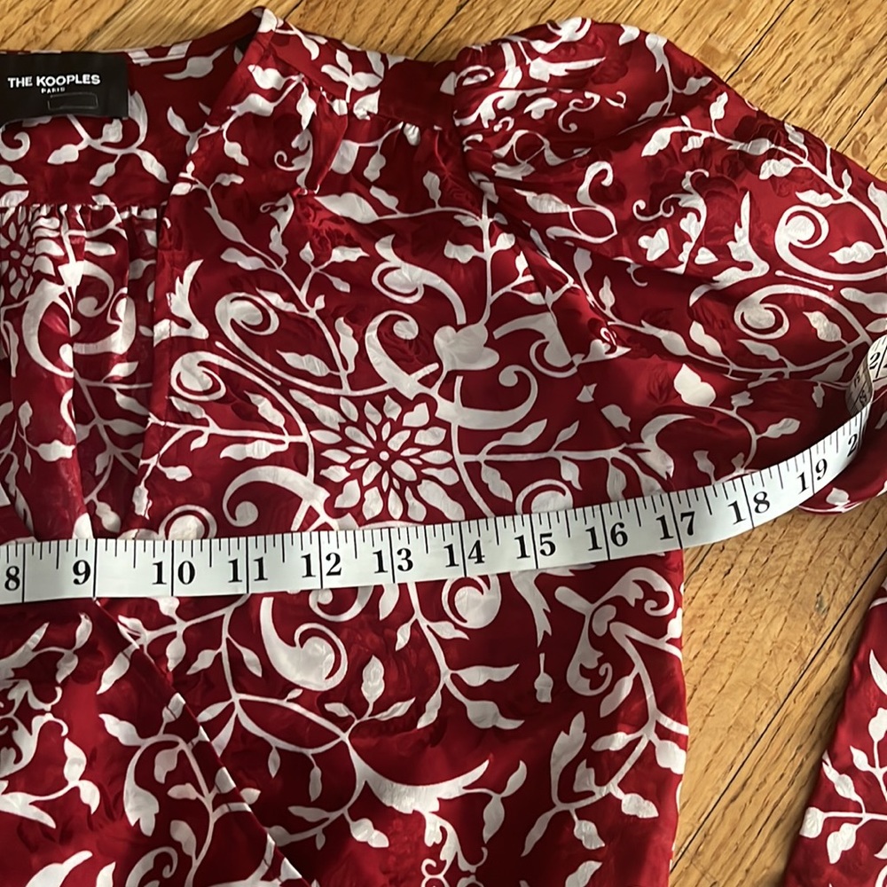 The Kooples Red and White Floral Print Puff-Sleeve Blouse - Picture 9 of 15